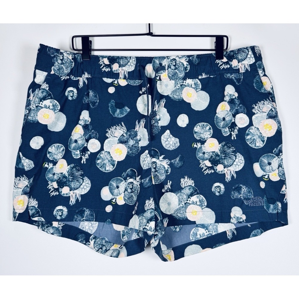 The North Face Shorts Womens XXL Blue Botanical‎ Mushrooms Drawstring Trail